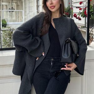 Chic Long Sleeves Asymmetrical Neck Cardigans Party Sweaters