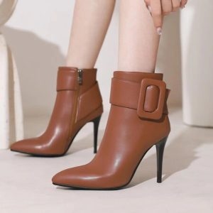 Classic Solid Buckles Pointed Toe Short For High Heels Office Lady Boots
