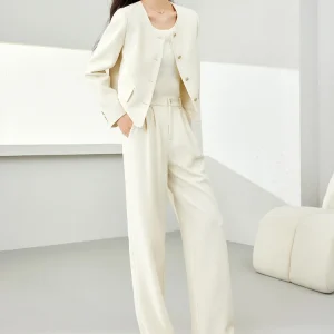 Cropped Two Piece Set Outfits Elegant And Vintage Wide Leg Pants And Jacket