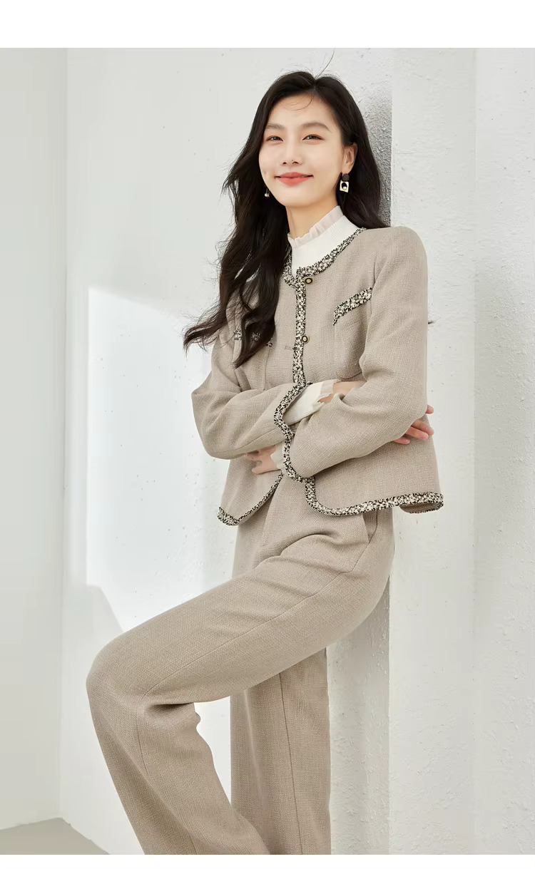 Cropped TwoPieces Sets Fashion Solid Elegant Office Jacjets And Leg Pants - Image 2