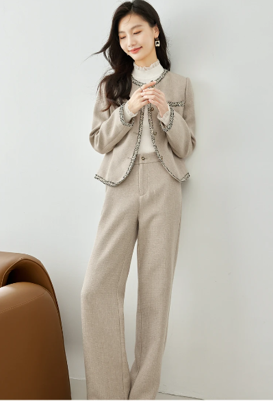 Cropped TwoPieces Sets Fashion Solid Elegant Office Jacjets And Leg Pants - Image 5