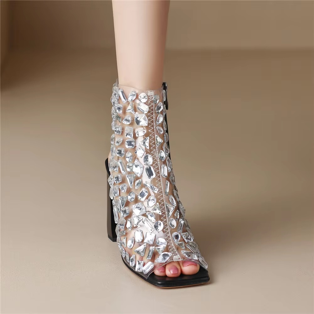 Crystal Pvc Slingback Thick Heels Peep Toe Dress Party Sandals Shoes - Image 6