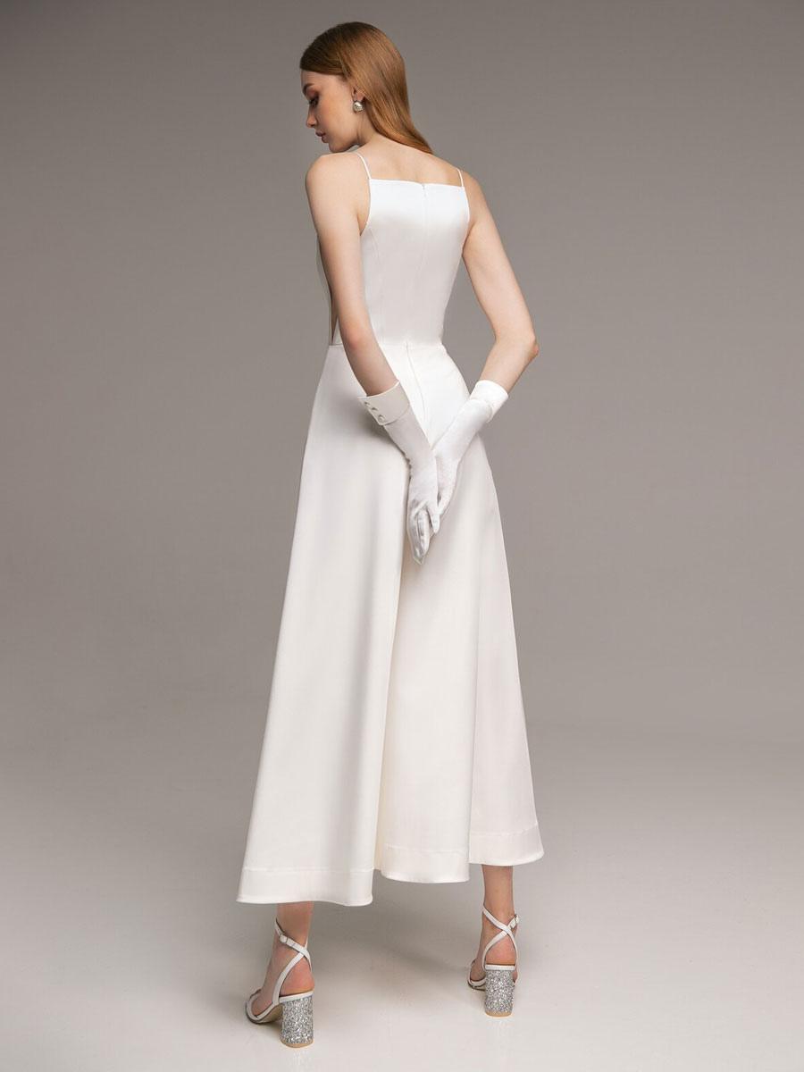 Elegant A-Line V-Neck Sleeveless Pockets Natural Waist Ankle-Length Wedding Jumpsuit - Image 6