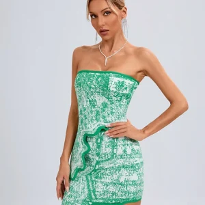 Elegant Asymmetric Strapless Printed Sleeveless Bandage Party Club Two Piece Mini Skirts