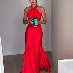 Elegant Asymmetrical Backless Slim Straps Hollow Out Maxi Dress