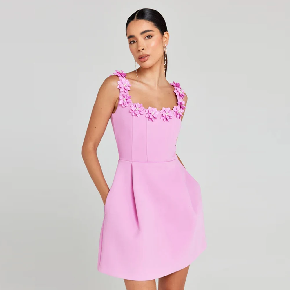 Elegant Flower A line Club Spaghetti Strap Party Bodycon Bandage Mini Dress
