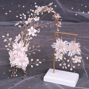 Elegant Flowers Bridal Hair Accessories Earring Headband Sets
