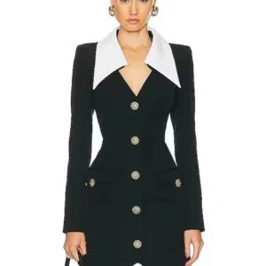 Elegant Lapel Long Sleeve Buttons Parchwork Single Breasted Bodycon Bandage Mini Dresses