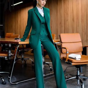 Elegant Notched Button Jacket Wide leg Pants Classic Solid Color Formal Wedding 3-Piece Set Suit
