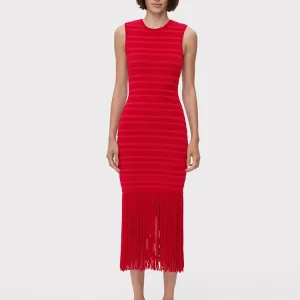 Elegant O Neck Stripe Transparent Patchwork Sleeveless Tassel Evening Party Bandage Bodycon Dress