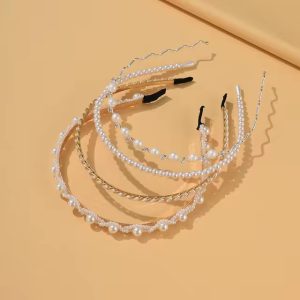 Elegant Pearl Hair Hoop Alloy Hair Bands 4-Piece Set