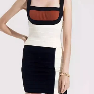 Elegant Spaghetti Strap Square Neck Sleeveless Evening Party Bodycon Bandage Mini Dresses
