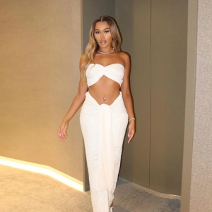 Elegant Thin Striped Knot Strapless Top And Bandage Skirts 2 Piece Set