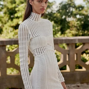 Elegant Turtleneck Transparent Patchwork Long Sleeve Party Bandage Bodycon Mini Dresses