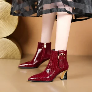 Elegant luxury Genuine leather high heel lady office short Ankle boot