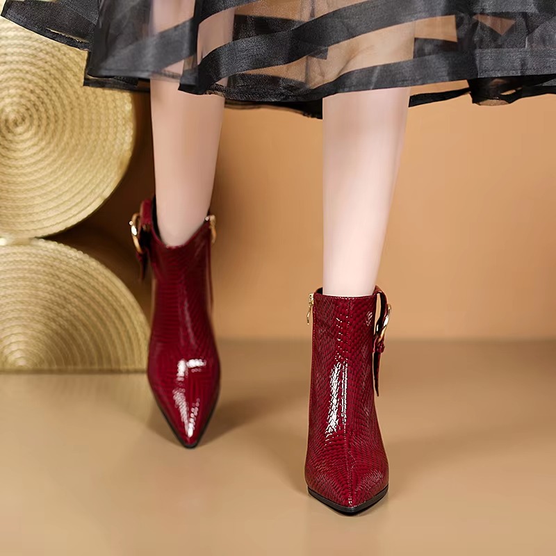 Elegant luxury Genuine leather high heel lady office short Ankle boot - Image 2