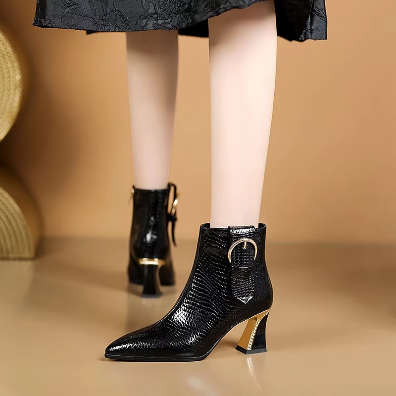 Elegant luxury Genuine leather high heel lady office short Ankle boot - Image 4