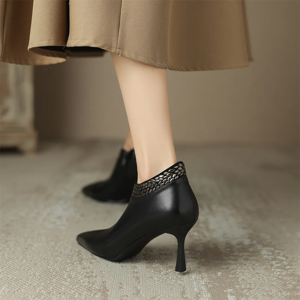 Elegant pointed toe side zip pumps natural suede leather evening dress heels - Image 10