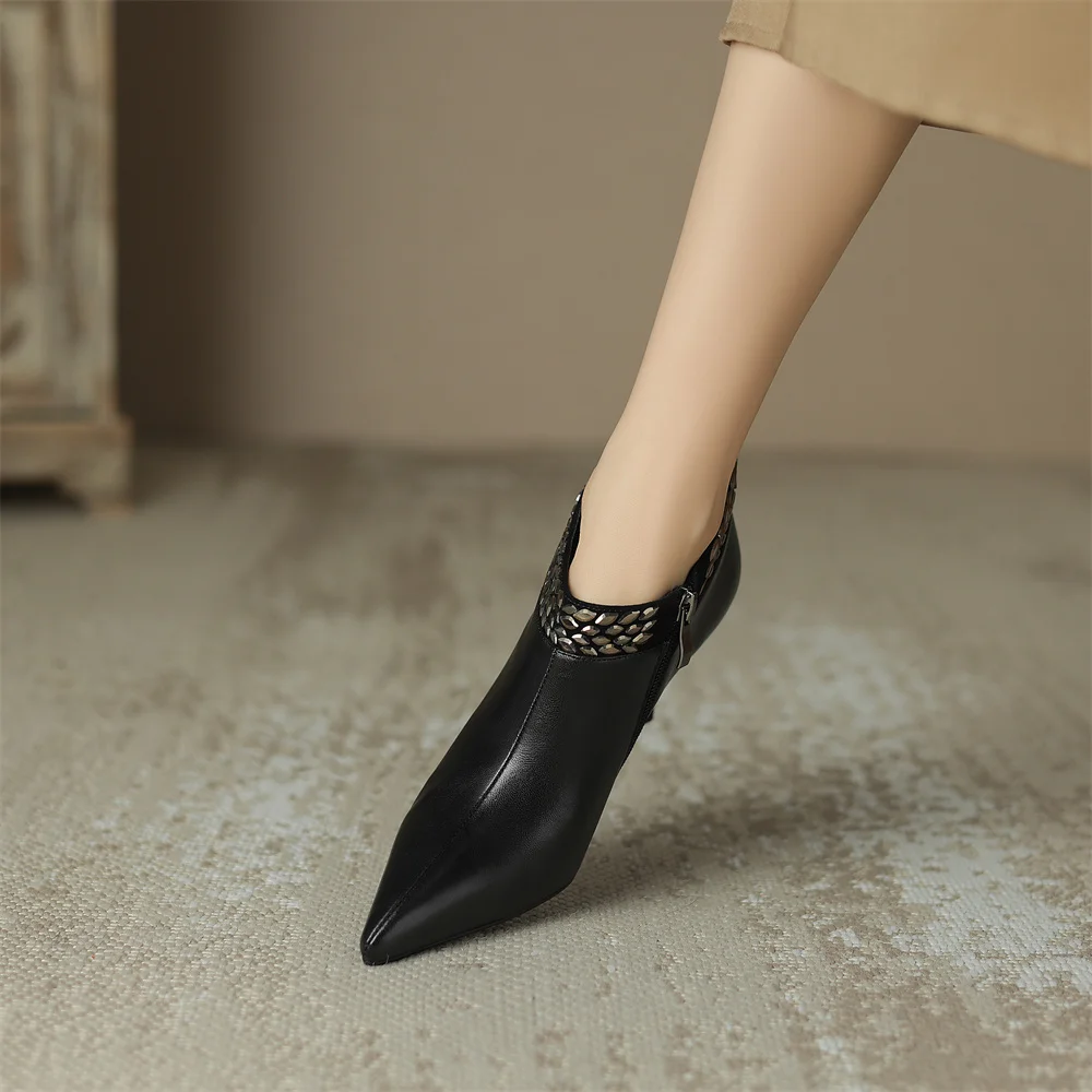Elegant pointed toe side zip pumps natural suede leather evening dress heels - Image 8