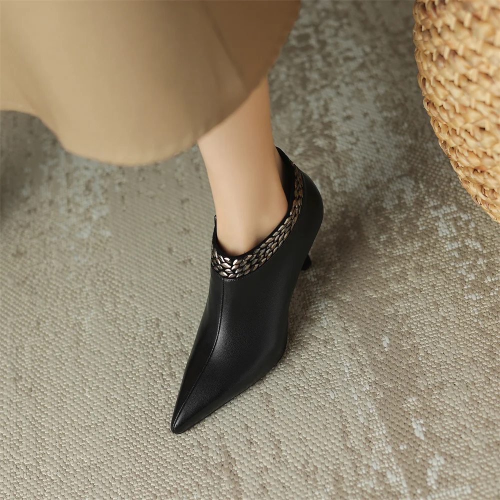 Elegant pointed toe side zip pumps natural suede leather evening dress heels - Image 6