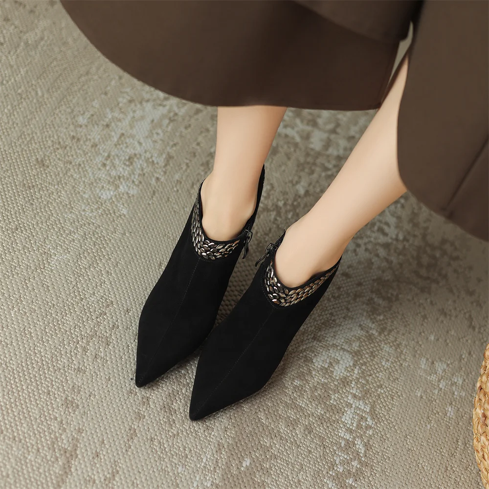 Elegant pointed toe side zip pumps natural suede leather evening dress heels