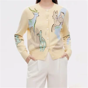 Embroidery elastic knitted long sleeved Deer pattern knitwear wool sweater