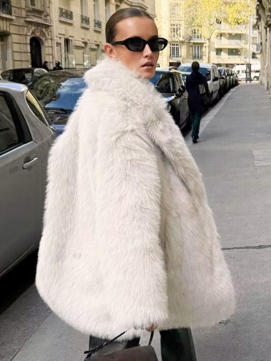 Faux Fur Collared Oversized Long Sleeve Outerwear Coats - Image 4