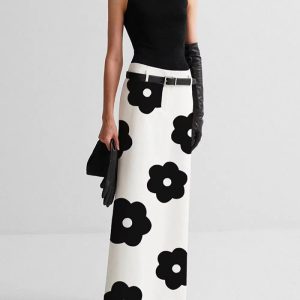 Floral Printed High Waist Fit H-Line Fashion Elegant And Vintage Maxi Skirt