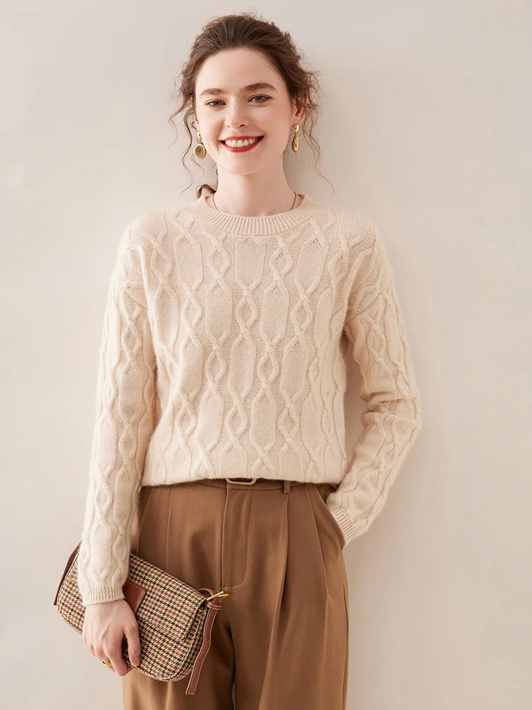 Casual O-neck Pullover Thick Soft Warm Twist Knitwear High Quality Cashmere Sweater - Image 15