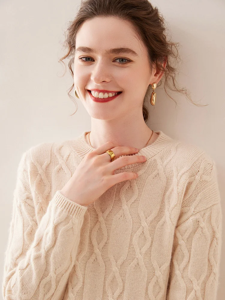 Casual O-neck Pullover Thick Soft Warm Twist Knitwear High Quality Cashmere Sweater - Image 13