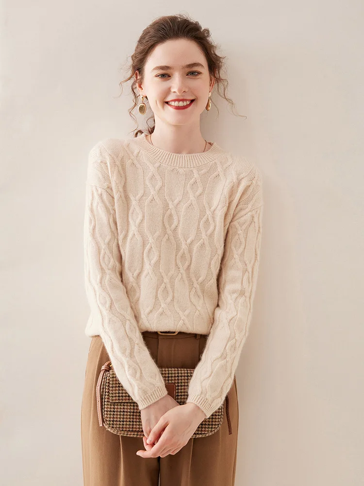 Casual O-neck Pullover Thick Soft Warm Twist Knitwear High Quality Cashmere Sweater - Image 14