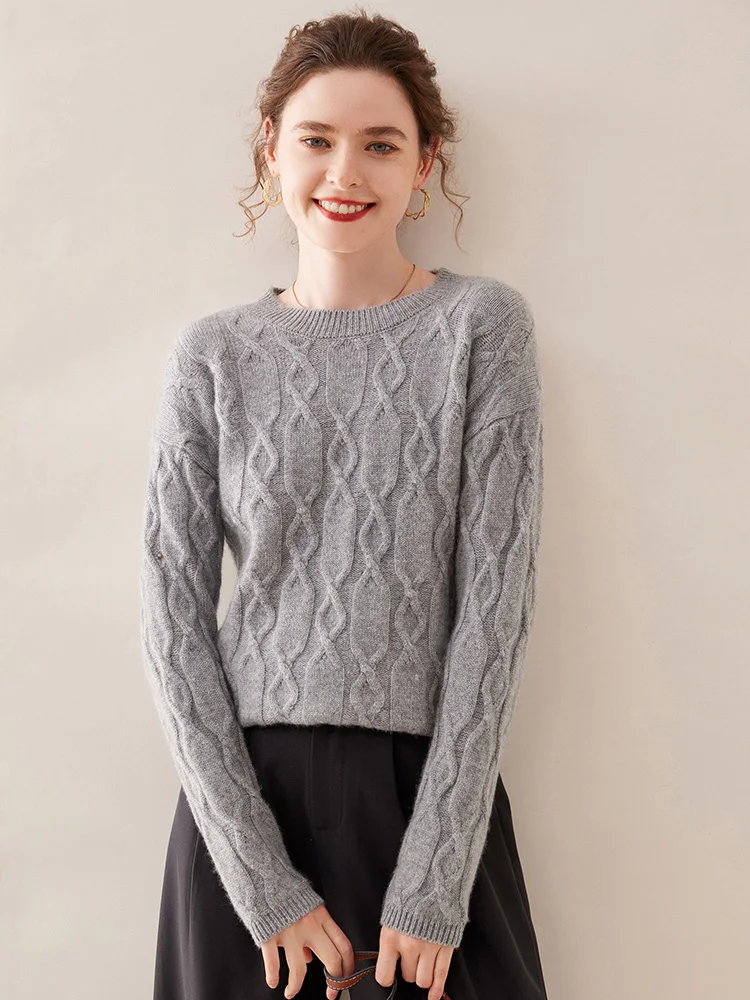Casual O-neck Pullover Thick Soft Warm Twist Knitwear High Quality Cashmere Sweater - Image 12