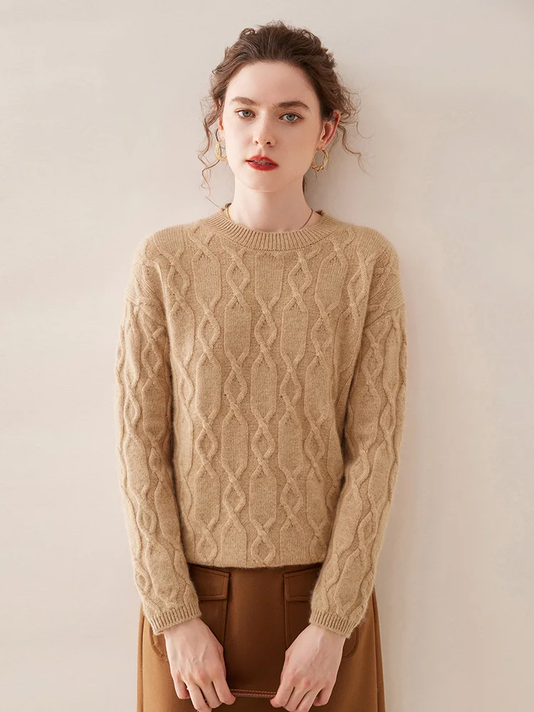 Casual O-neck Pullover Thick Soft Warm Twist Knitwear High Quality Cashmere Sweater - Image 9