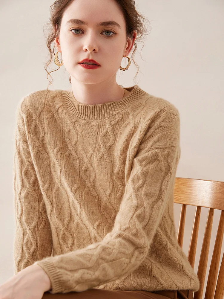 Casual O-neck Pullover Thick Soft Warm Twist Knitwear High Quality Cashmere Sweater - Image 8