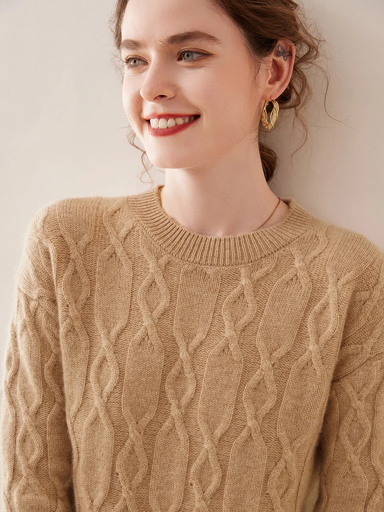 Casual O-neck Pullover Thick Soft Warm Twist Knitwear High Quality Cashmere Sweater - Image 7