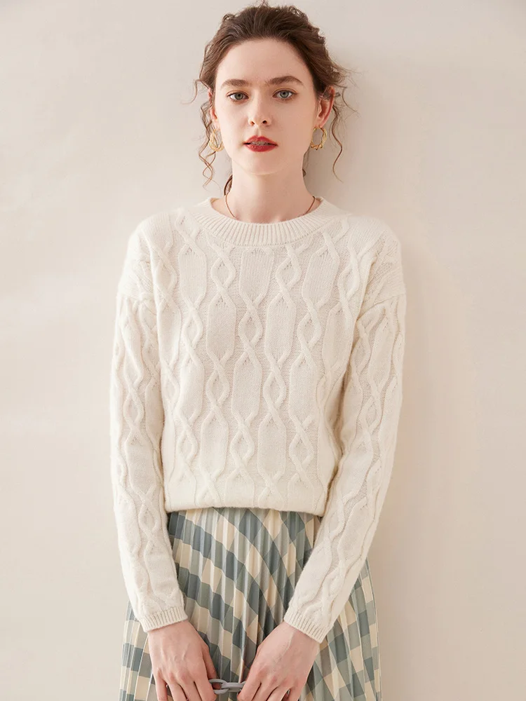 Casual O-neck Pullover Thick Soft Warm Twist Knitwear High Quality Cashmere Sweater - Image 6