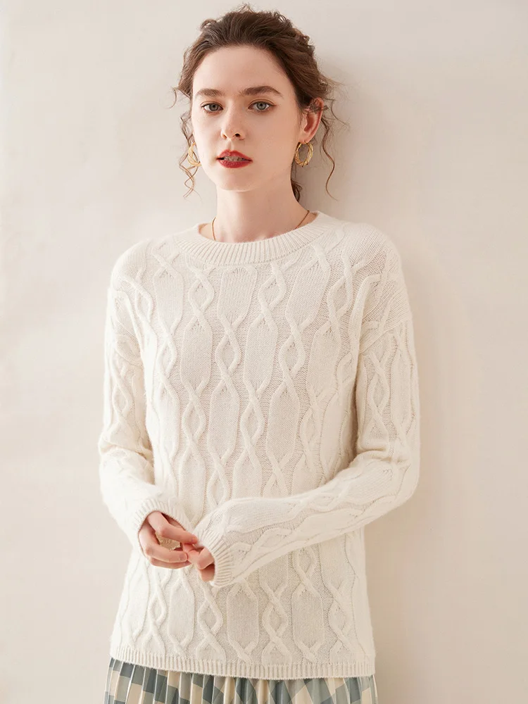 Casual O-neck Pullover Thick Soft Warm Twist Knitwear High Quality Cashmere Sweater - Image 5