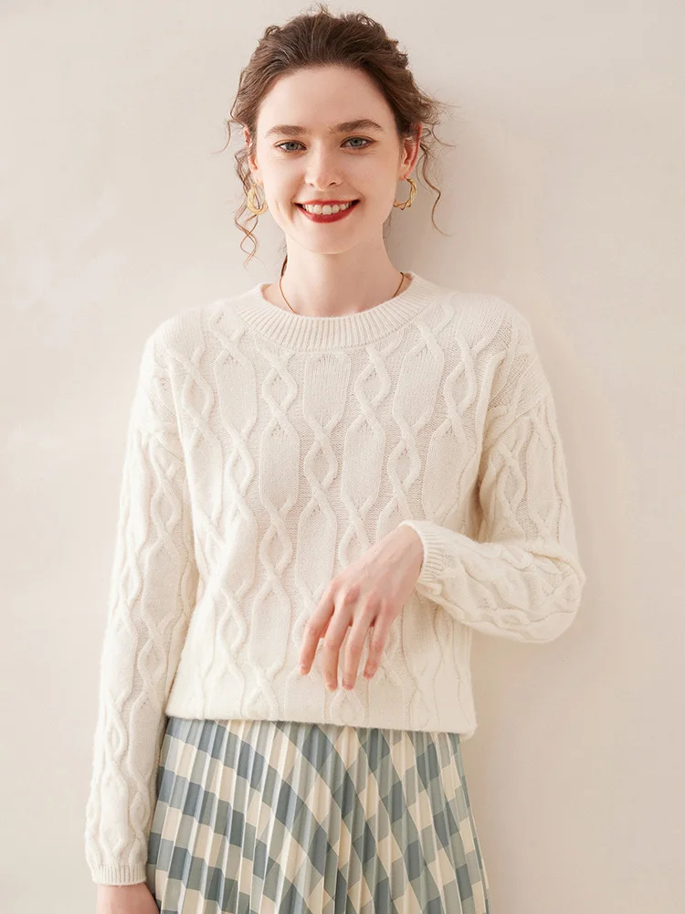 Casual O-neck Pullover Thick Soft Warm Twist Knitwear High Quality Cashmere Sweater - Image 4