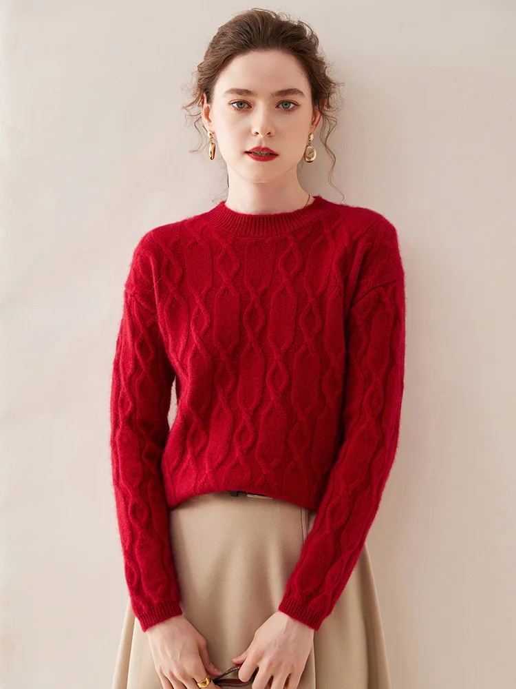Casual O-neck Pullover Thick Soft Warm Twist Knitwear High Quality Cashmere Sweater - Image 3