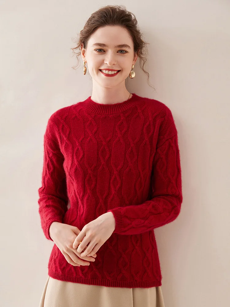 Casual O-neck Pullover Thick Soft Warm Twist Knitwear High Quality Cashmere Sweater - Image 2