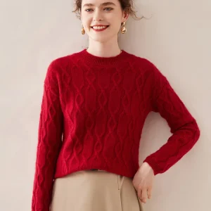 Casual O-neck Pullover Thick Soft Warm Twist Knitwear High Quality Cashmere Sweater