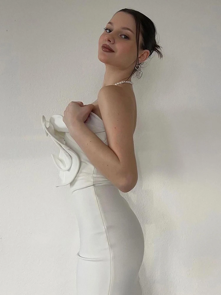 Flower Strapless Sleeveless Backless Evening Party Bodycon Midi Dresses - Image 8