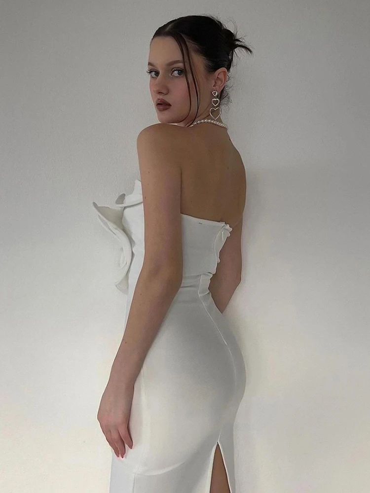 Flower Strapless Sleeveless Backless Evening Party Bodycon Midi Dresses - Image 9