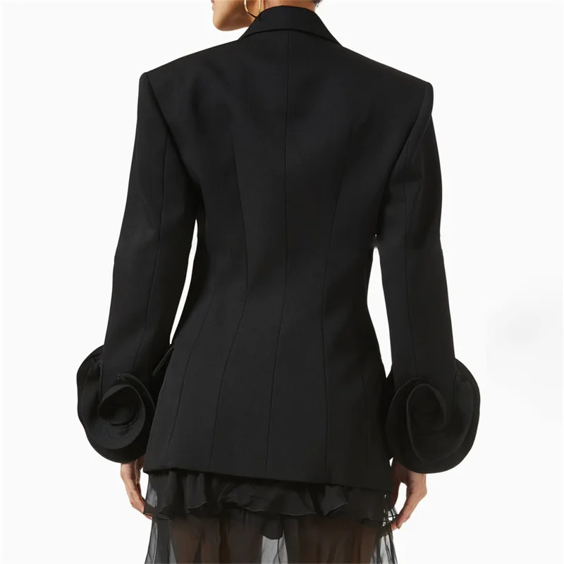 Flower decoration Cotton long sleeved Double breasted slim blazer - Image 5