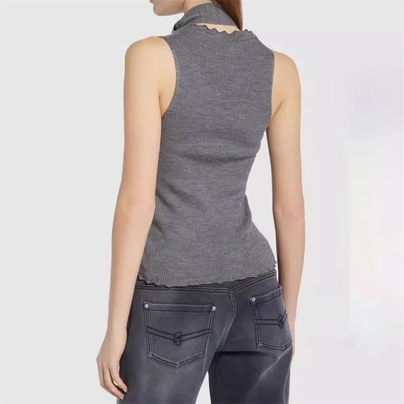 Flower decoration High quality wool blend sleeveless Elastic slim knitwear sweater - Image 5