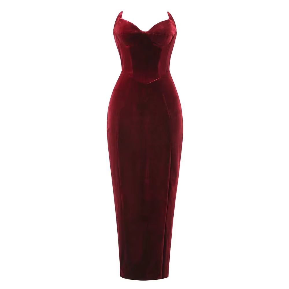 Formal Strapless Velvet Sleeveless Skinny Party Maxi Dresses - Image 6