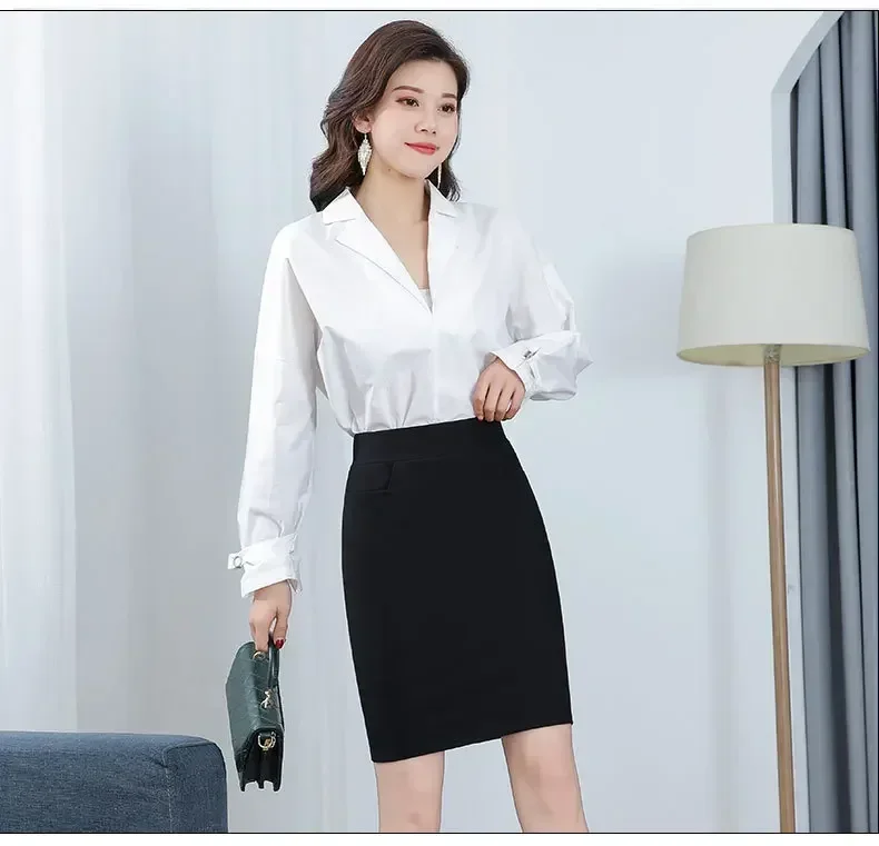 High Waisted OL Slimming Pocket Hip-Hugging Elastic Elegant Office Skirts