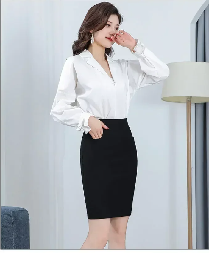 High Waisted OL Slimming Pocket Hip-Hugging Elastic Elegant Office Skirts - Image 4