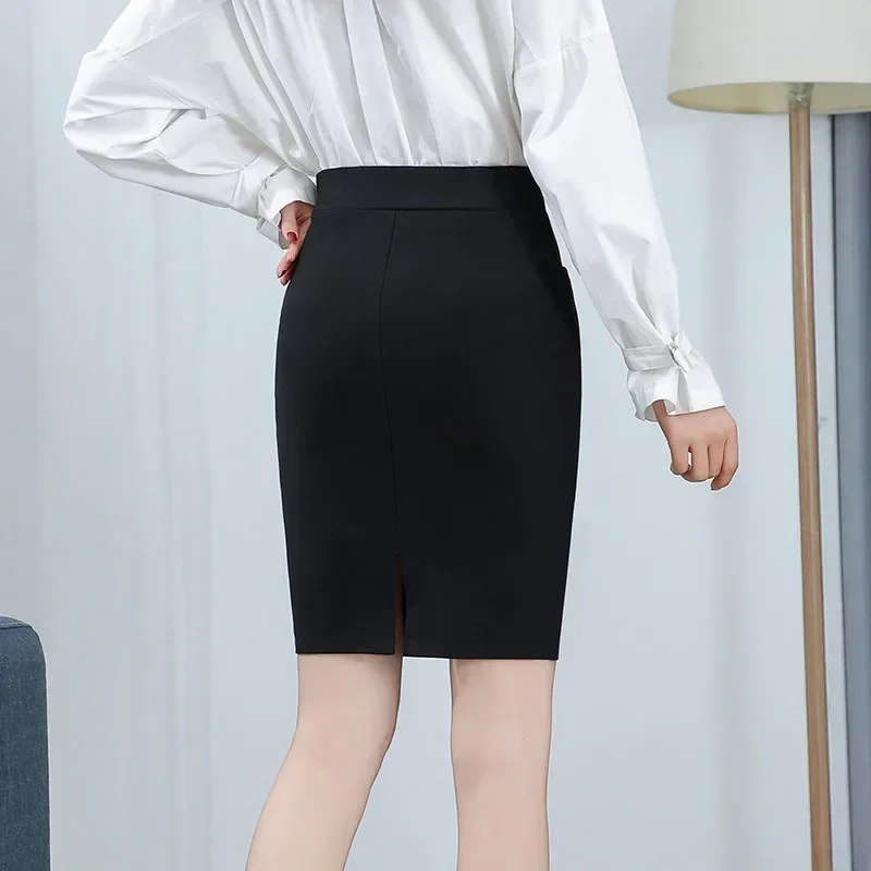High Waisted OL Slimming Pocket Hip-Hugging Elastic Elegant Office Skirts - Image 3