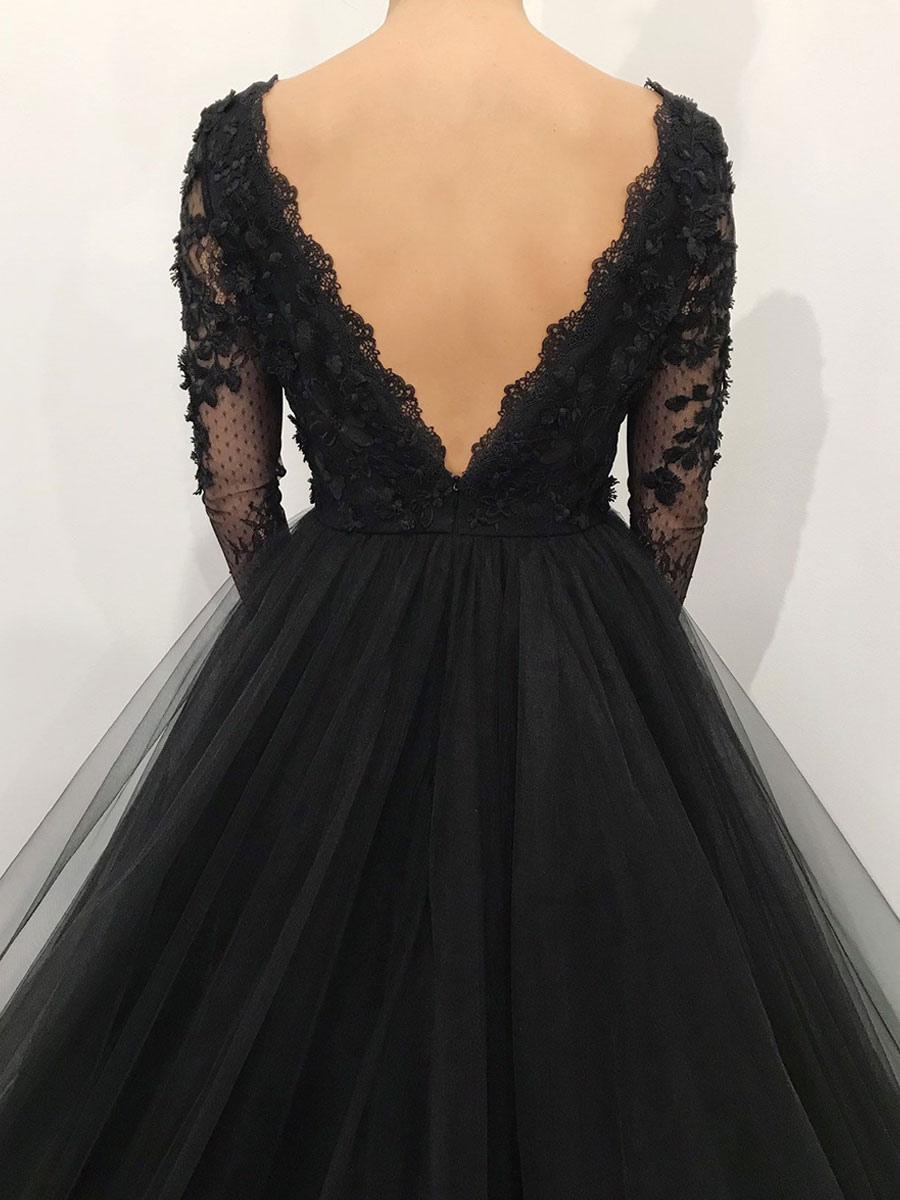 Lace A-Line Long Sleeves V-neck Backless Floor-Length Bridal Wedding Gown - Image 9